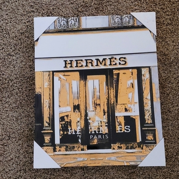 HERMES DESIGNER STOREFRONT IN GOLD CANVAS WRAPPED ART 16×20 NIB